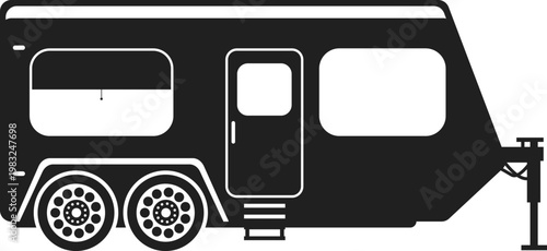 Travel trailer icon showing a recreational vehicle for camping and outdoor activities