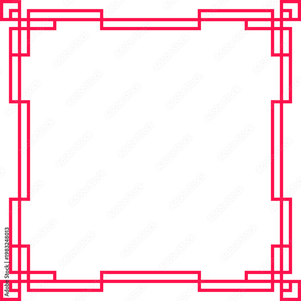 Obraz premium Red geometric lines creating a traditional Asian style rectangular frame with empty white copy space
