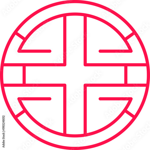 Red circular Shou symbol represents long life and good fortune in Chinese cultural tradition