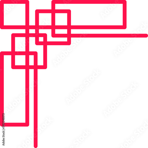Red geometric lines creating an abstract decorative corner frame on a clean white background