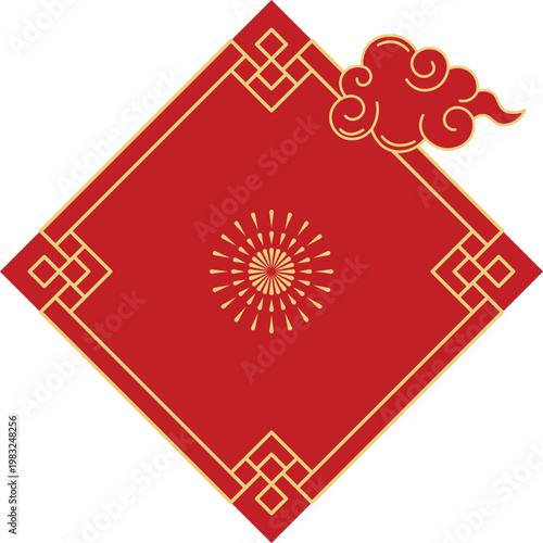 Red celebratory background with traditional Asian cloud and auspicious decorative patterns