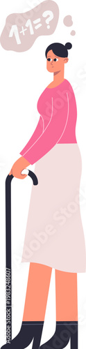 Elderly woman thinking about simple arithmetic problem, experiencing memory loss and confusion