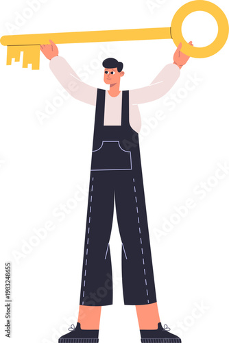 Person finding a large key representing new opportunities for success or problem solving