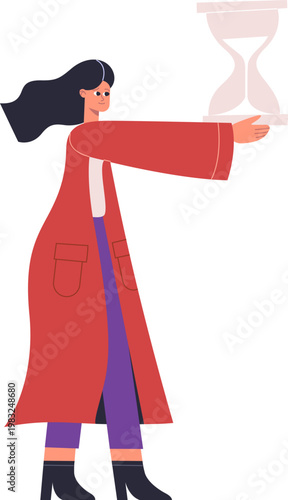 Woman holding an hourglass, symbolizing time management and the passing of moments