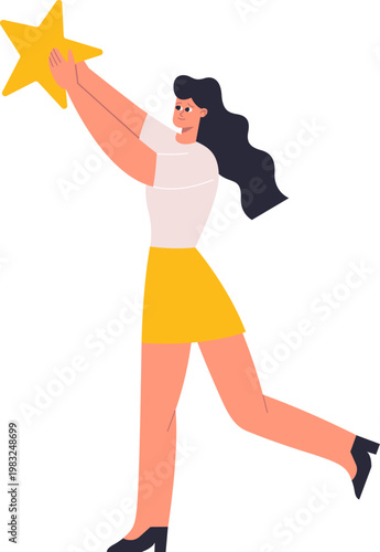 Woman reaching for a star, symbolizing ambition, achievement, and excellent performance