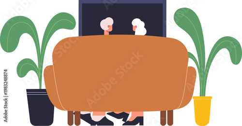 Couple sitting on a couch, enjoying leisure time together while watching television