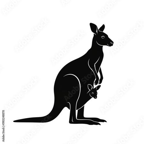 Kangaroo Silhouette with Joey in Pouch.