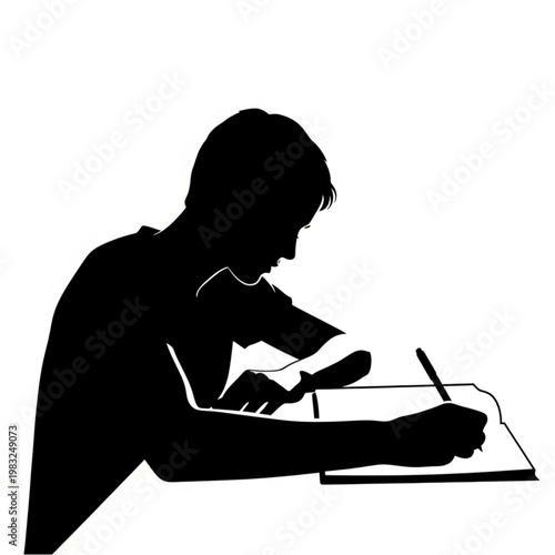 Man Writing on Notebook with Pen.