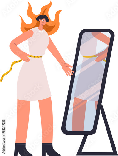 Woman measuring her waist reflecting on body size and weight worries