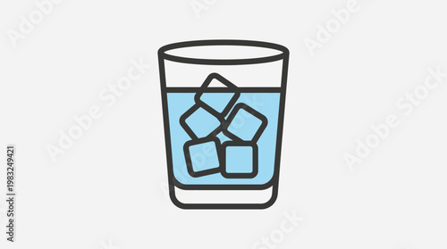 A simple vector illustration of a clear glass filled with ice cubes and water, perfect for representing hydration and refreshment
