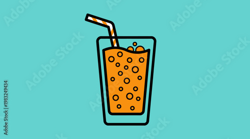 Refreshing Orange Soda Drink with Bubbles and Straw