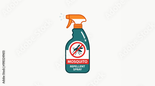 Mosquito Repellent Spray Bottle Label Design with Insect Icon