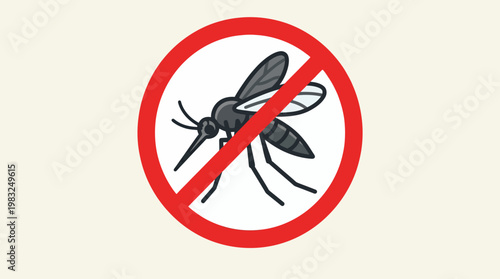 Mosquitoes prohibition symbol, no insects sign, no mosquito allowed icon with crossed out mosquito