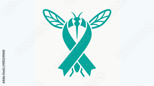Mosquitoes and Ribbon Awareness Icon for Disease Prevention and Health Campaigns