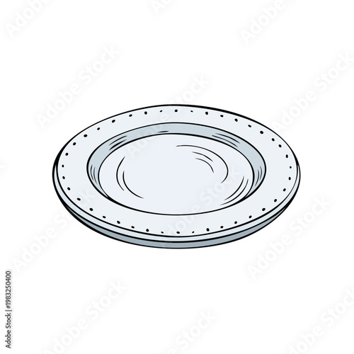 Simple Hand-Drawn Plate with Decorative Rim and Subtle Swirls in Center