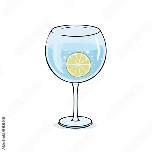 Refreshing Gin and Tonic Drink with Lemon Slice in Balloon Glass