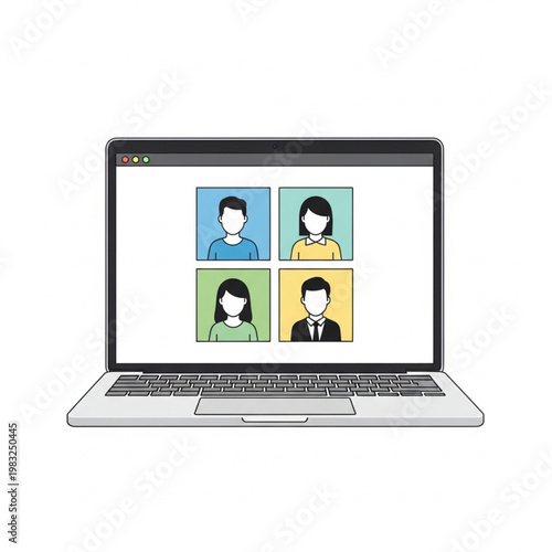 Laptop Displaying Video Conference Call Participants.