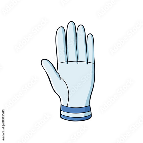 Hand Wearing a Light Blue Surgical Glove Extended Palm Open for Medical Examination or Cleaning