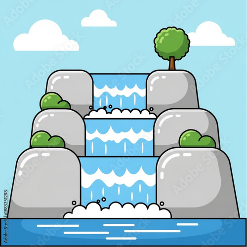 Waterfall with Multiple Cascading Water Levels.