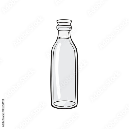 Clear glass bottle with cork stopper simple illustration isolated on white background