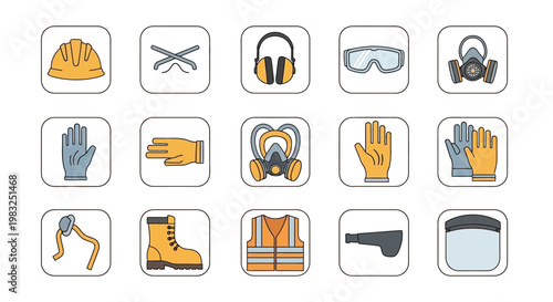Safety equipment icons on white background.
