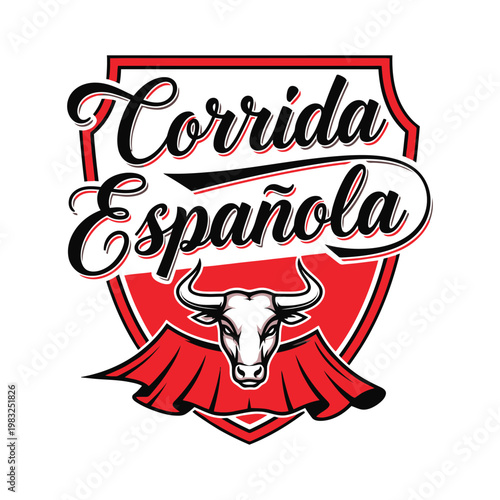 Corrida Española logo with bull head and red shield tshirt design
