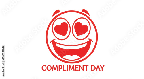 Red Devil Emoji with Heart Eyes and "Compliment Day" Text