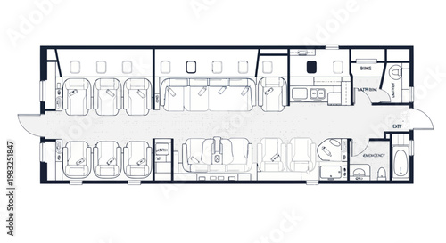 Private Jet Floor Plan Layout Blueprint, Luxury Aircraft Interior Design