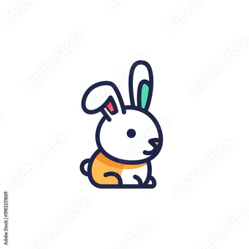 White Cartoon Rabbit Character Sitting Down.