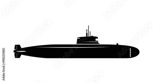 Quadro su tela Silhouette of a Submarine on a White Background