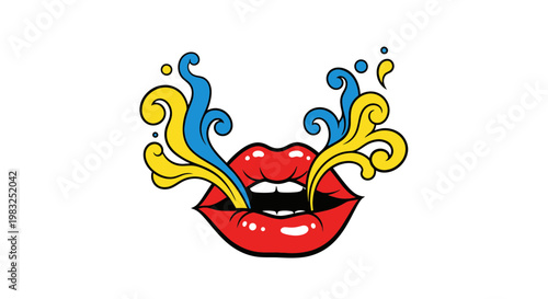 Vibrant Lips Exhaling Colorful Smoke Swirls - Abstract Art