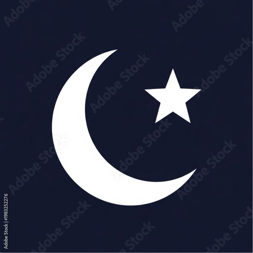 White Crescent Moon and Star Symbol.