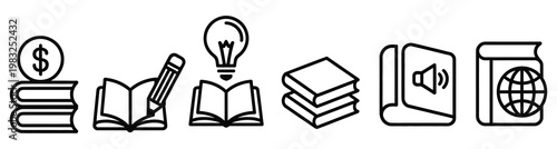 flat lay education and business concept with books, money, lightbulb, and globe