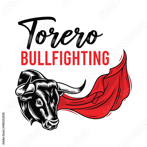 Bullfighting logo with a torero and a bull's head tshirt design