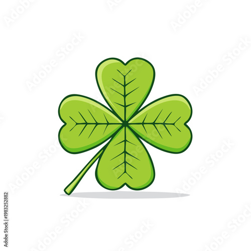Vibrant green four-leaf clover illustration with detailed veins and outline, symbolizing luck and good fortune.