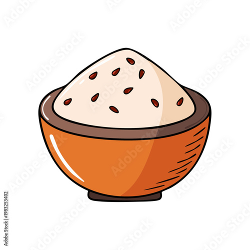 A Simple Illustration of a Bowl Filled with Flour and Dark Seeds