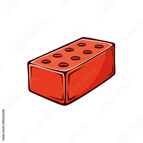 Red Brick Building Material with Six Holes Hand Drawn Illustration Isolated on White