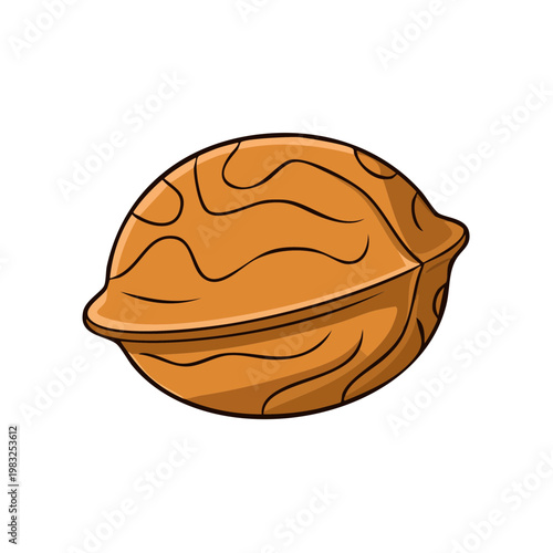Simple Illustration of a Whole Brown Walnut with Organic Texture and Cracks