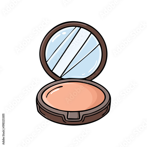 Open compact makeup powder with mirror illustration