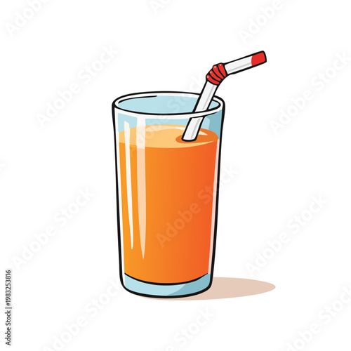 Refreshing Orange Juice in a Tall Glass with a Striped Straw