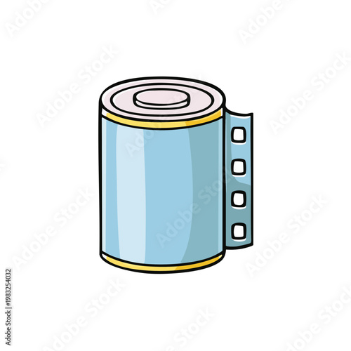 Light blue film canister with perforations on the side is an isolated graphic.