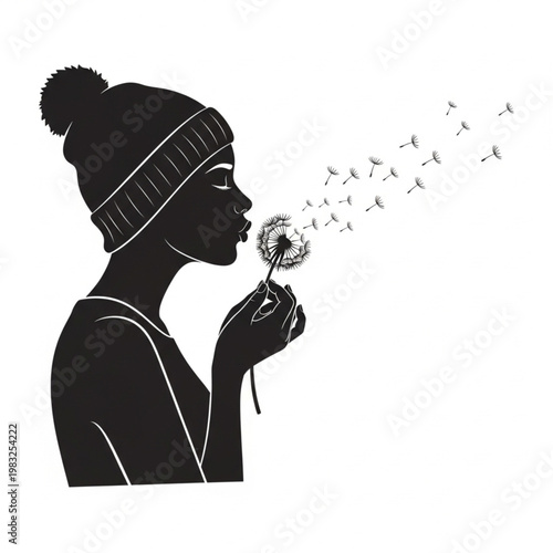 Woman Blowing Dandelion Seeds into Air.