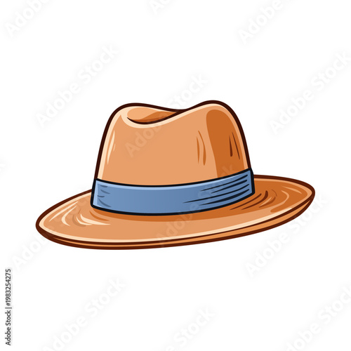 Illustration of a stylish fedora hat with a blue band
