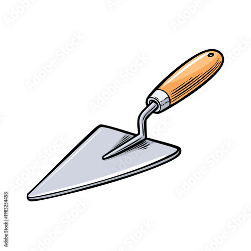 Trowel with wooden handle for construction and gardening tasks