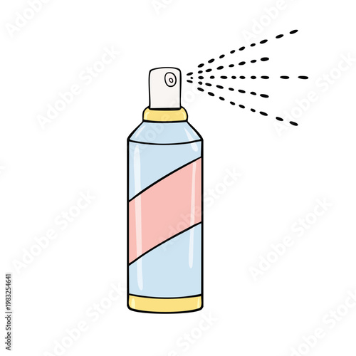 Illustration of a spray bottle dispensing droplets in a hand drawn cartoon style