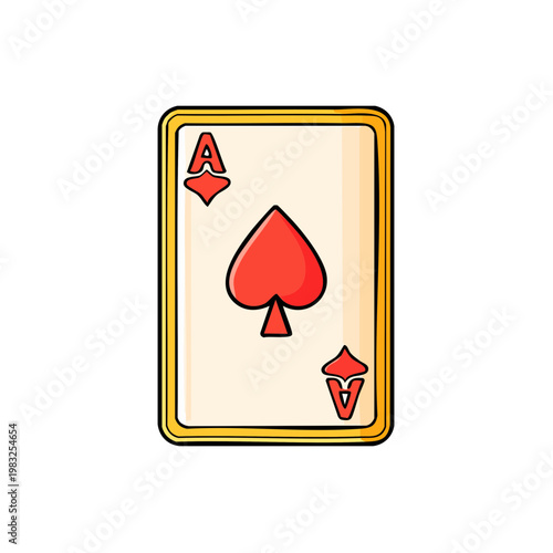 Ace of Spades Playing Card With Golden Border Simple Illustration Isolated On White