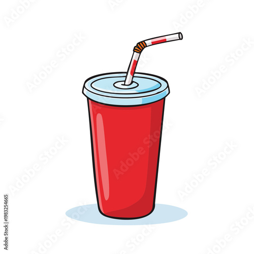 Red soda cup with straw and lid, simple illustration