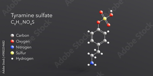 Photos tyramine sulfate molecule 3d rendering, flat molecular structure with chemical f