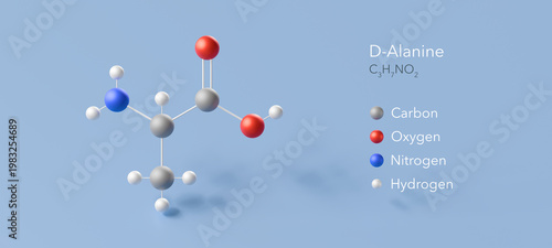 Tableau sur toile d-alanine molecule, molecular structure, amino acid compound 3d model, Structura
