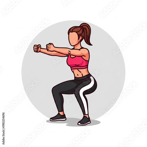 Woman Exercising Squat Fitness Training Illustration.